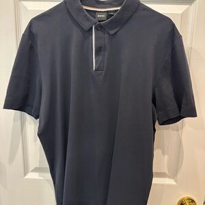 BOSS Men's Dark Navy Polo with Ribbed Collar